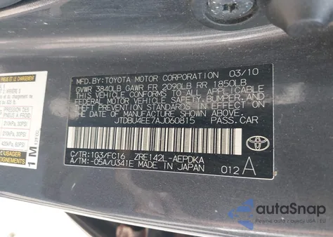 2010 Toyota Corolla Le z USA, uszkodzony, nr VIN JTDBU4EE7AJ060815